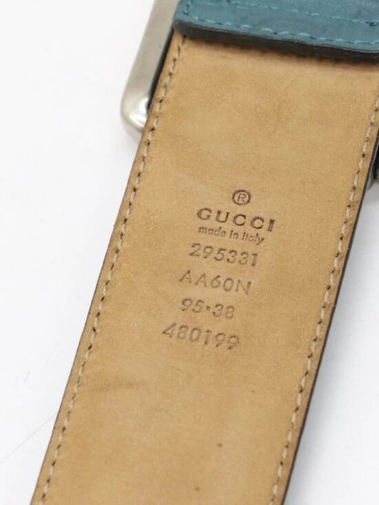 GUCCI Microguccissima Embossed Teal Leather Belt Size 95-38